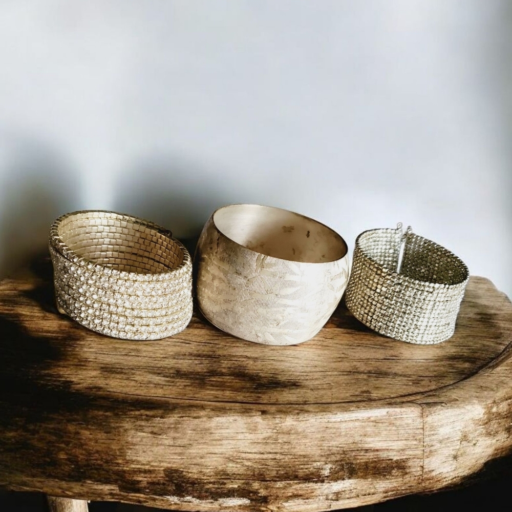 Vtg. Cuff And Wide Bangles 3pcs